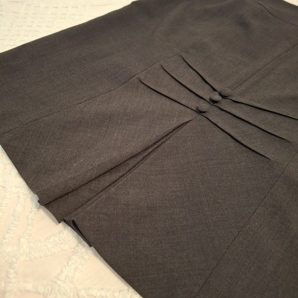 Tribal Womens 14 Pencil Skirt Charcoal Grey Back Pleat Button Detail Stretch‎